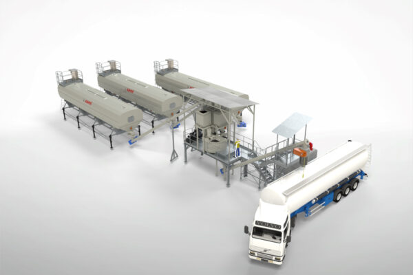 3D Mobile plant for dosing and mixing powders for the production of premixes