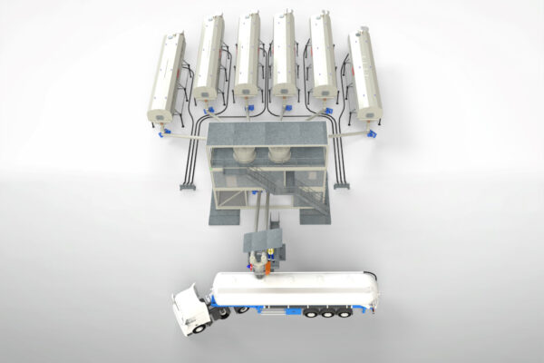 Centrale mobile container de dosage et de mélange de poudres 3D pour la production de prémélanges