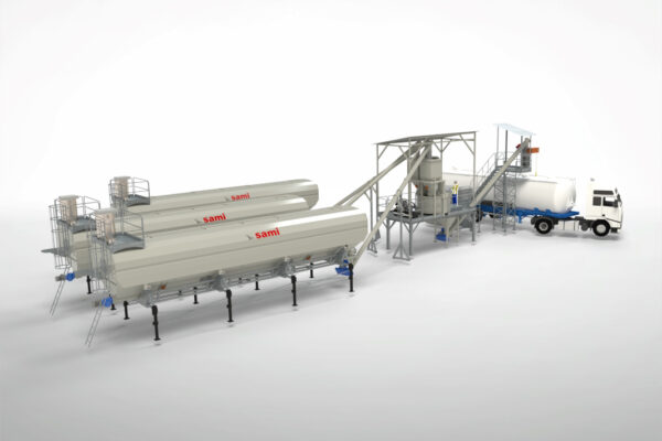 Centrale mobile de dosage et de mélange de poudres 3D pour la production de prémélanges