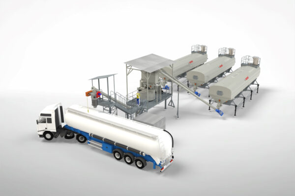 Centrale mobile de dosage et de mélange de poudres 3D pour la production de prémélanges