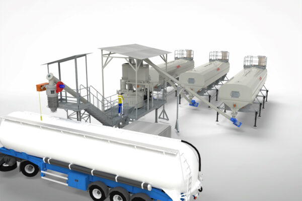 Centrale mobile de dosage et de mélange de poudres 3D pour la production de prémélanges