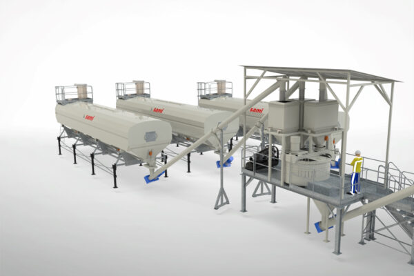 Centrale mobile de dosage et de mélange de poudres 3D pour la production de prémélanges